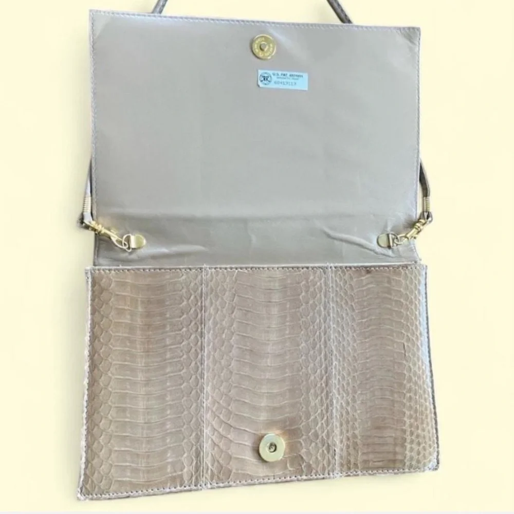 Vintage 70s J Renee Snakeskin Beige Clutch‎ Satchel Handbag Women’s Purse